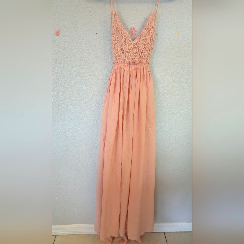 L ' ATISTE Lace Pink Maxi Open Back Dress - Picture 2 of 8